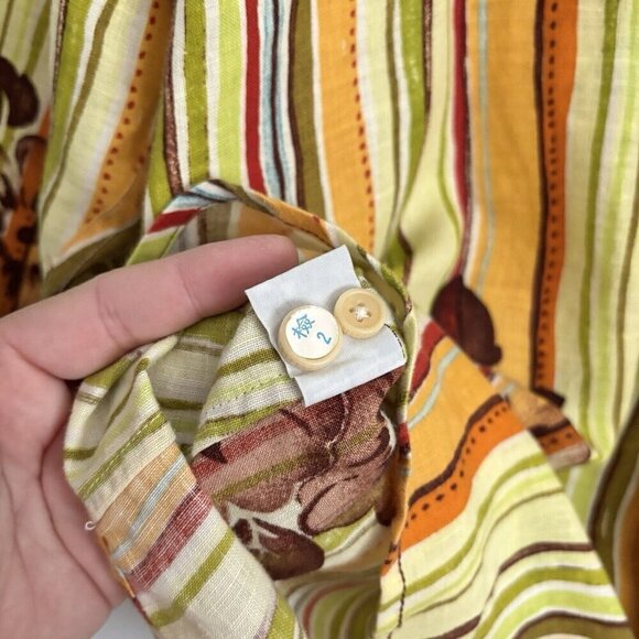 Tommy Bahama Relax Long Sleeve Green Yellow Linen Button Down Shirt Men’s Medium - Picture 5 of 11